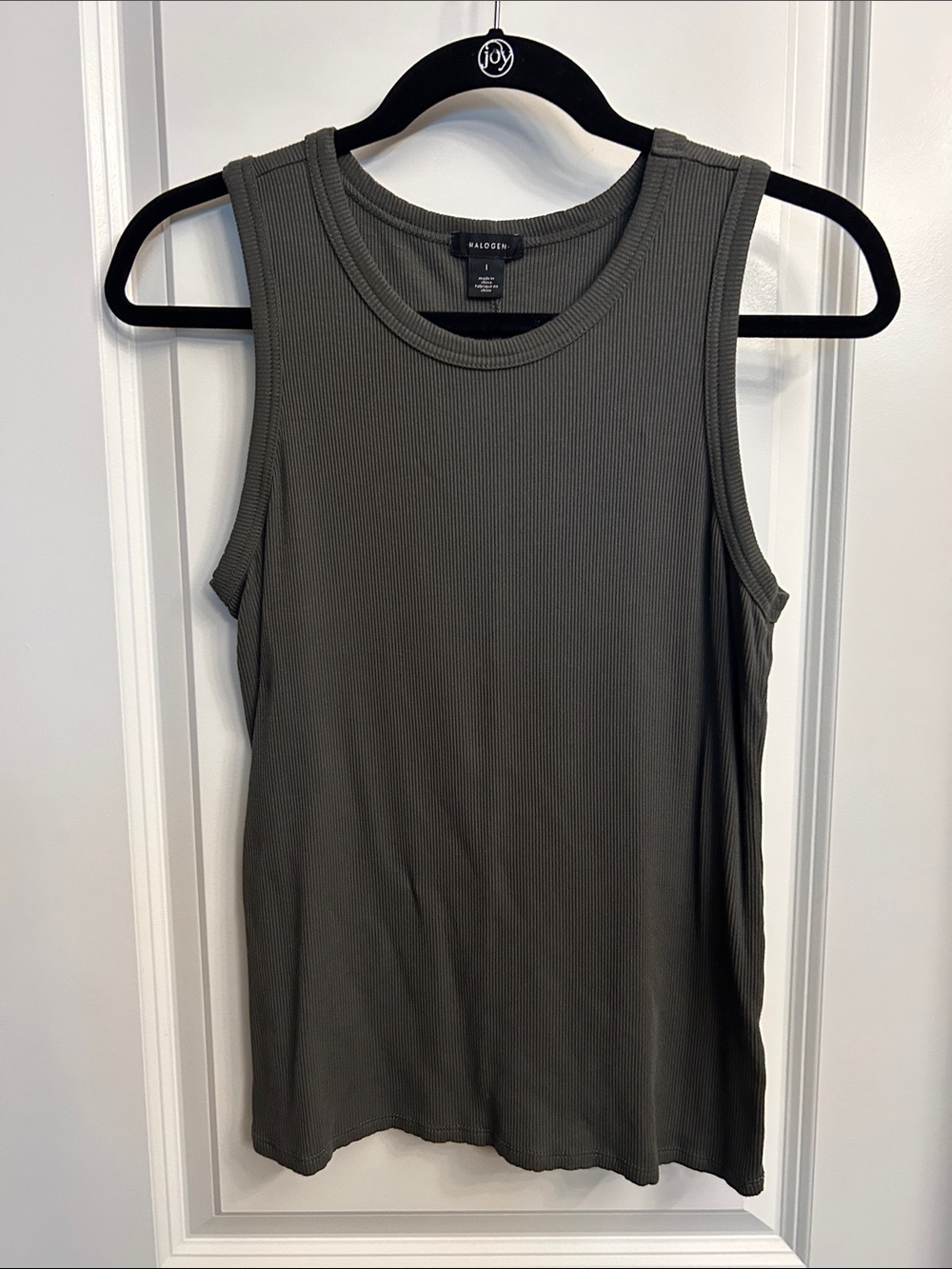 Halogen Olive Green Ribbed Tank Top - Sleeveless Crew Neck